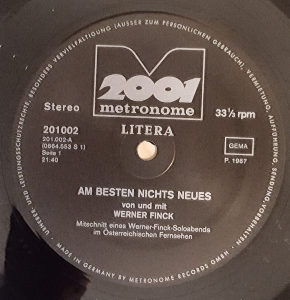 Cover zu Werner Finck - Am Besten Nichts Neues | 1974 | Vinyl, LP, Album | Non-Music | Germany