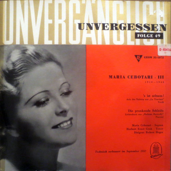 Bild Maria Cebotari – ‘s Ist Seltsam / Die Prunkende Schleife | 1957 | Vinyl, 45 RPM, 7″, Mono, EP | Classical | Germany Schallplatten Ankauf