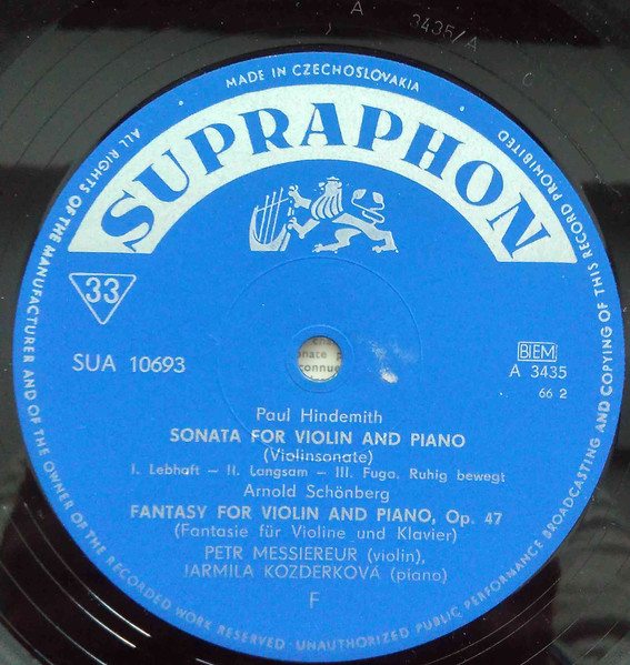Cover zu Paul Hindemith, Arnold Schoenberg, Igor Stravinsky, Anton Webern - Violin Compositions | Vinyl, LP, Mono | Classical | Czechoslovakia