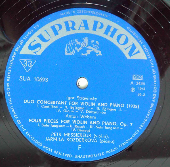 Cover zu Paul Hindemith, Arnold Schoenberg, Igor Stravinsky, Anton Webern - Violin Compositions | Vinyl, LP, Mono | Classical | Czechoslovakia