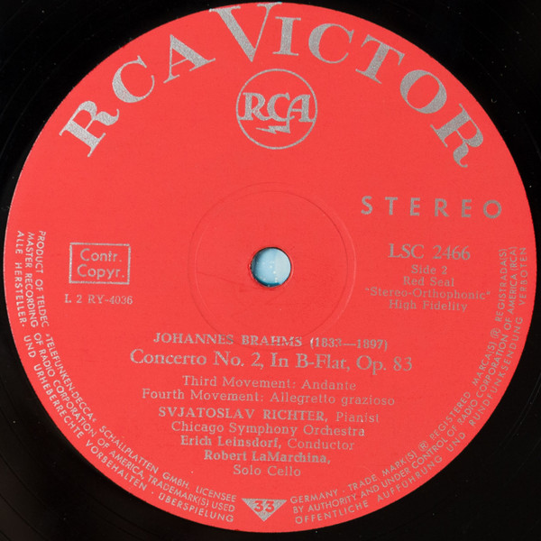Cover zu Sviatoslav Richter, Johannes Brahms, Chicago Symphony Orchestra, Erich Leinsdorf - Brahms Concerto No. 2 | Vinyl | Classical | Germany