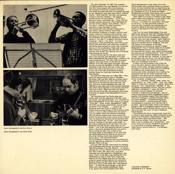 Cover zu Albert Mangelsdorff - Albert Mangelsdorff And His Friends | 1969 | Vinyl, LP, Album | Jazz | Germany