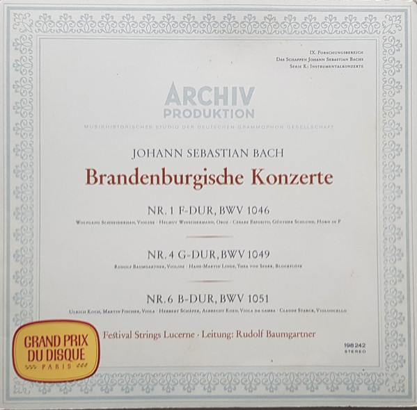 Bild Johann Sebastian Bach, Festival Strings Lucerne, Rudolf Baumgartner – Brandenburgische Konzerte Nr. 1, Nr. 4, Nr. 6 | LP Schallplatten Ankauf