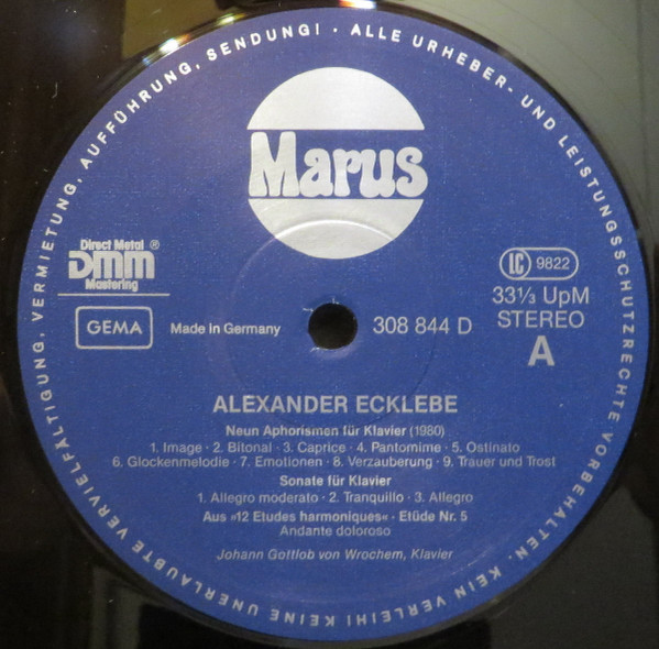 Cover zu Alexander Ecklebe - Kammermusik | 1988 | Vinyl, LP | Classical | Germany