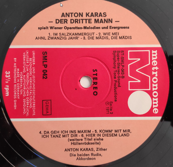 Cover zu Anton Karas - Der Dritte Mann - Spielt: Wiener Operetten-Melodien Und Evergreens | 1971 | Vinyl, LP, Album | Folk, World, & Country | Germany