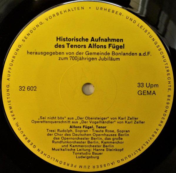 Cover zu Alfons Fügel - Historische Aufnahmen | 1970 | Vinyl, LP | Classical | Germany