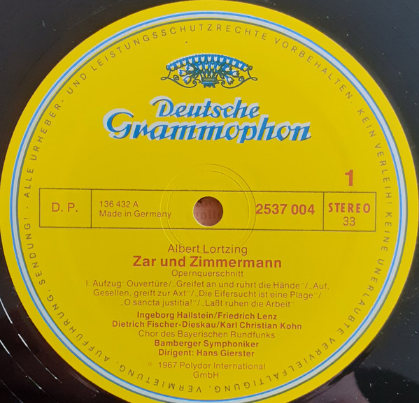 Cover zu Albert Lortzing, Ingeborg Hallstein · Fritz Wunderlich · Dietrich Fischer-Dieskau, Karl Kohn, Hans Gierster - Zar Und Zimmermann | Vinyl, LP, Stereo, Reissue | Classical | Germany