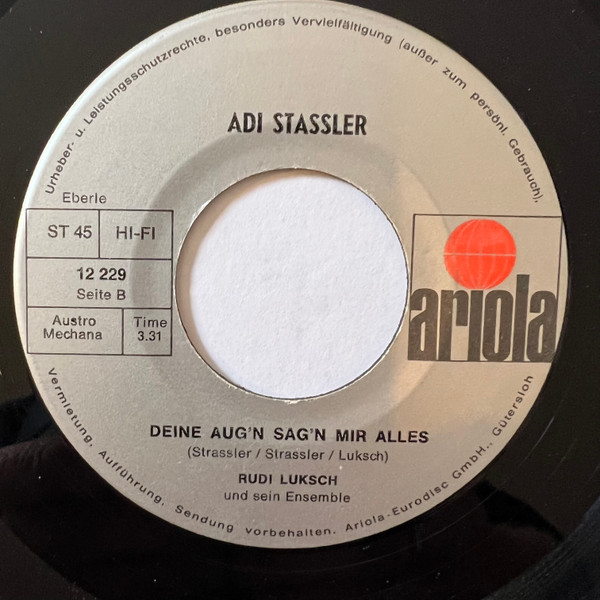 Cover zu Adi Stassler - In Einer Großstadt / Deine Aug'n Sagn Mir Alles | 1972 | Vinyl, 45 RPM, 7