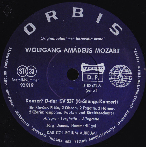 Cover zu Wolfgang Amadeus Mozart, Jörg Demus, Collegium Aureum - Krönungskonzert / Lützow-Konzert | Vinyl, LP | Classical | Germany