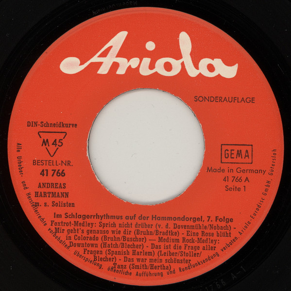 Cover zu Andreas Hartmann Mit Seinen Solisten - Im Schlagerrhythmus Auf Der Hammondorgel 7. Folge | Vinyl, 45 RPM, 7