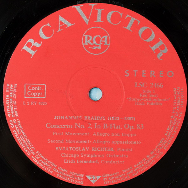 Cover zu Sviatoslav Richter, Johannes Brahms, Chicago Symphony Orchestra, Erich Leinsdorf - Brahms Concerto No. 2 | Vinyl | Classical | Germany