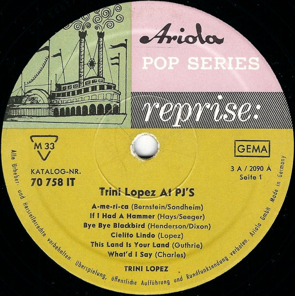 Cover zu Trini Lopez - Trini Lopez At PJ's | 1964 | Vinyl, LP, Album, Mono | Rock, Latin, Funk / Soul, Pop | Germany