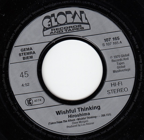 Cover zu Wishful Thinking - Hiroshima / America | 1985 | Vinyl, Stereo, 45 RPM, 7
