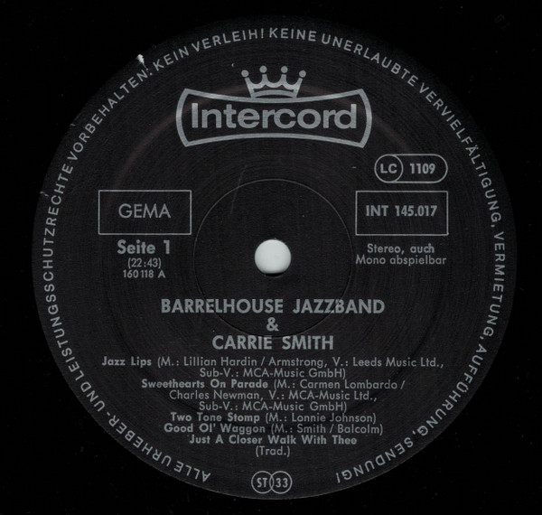 Cover zu Barrelhouse Jazzband & Carrie Smith - Barrelhouse Jazzband & Carrie Smith | 1979 | Vinyl, LP, Album, Stereo | Jazz | Germany