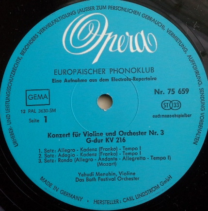 Cover zu Wolfgang Amadeus Mozart, Yehudi Menuhin Mit Dem Bath Festival Orchestra - Yehudin Menuhin Spielt Mozart | Vinyl, LP, Album, Stereo | Classical | Germany