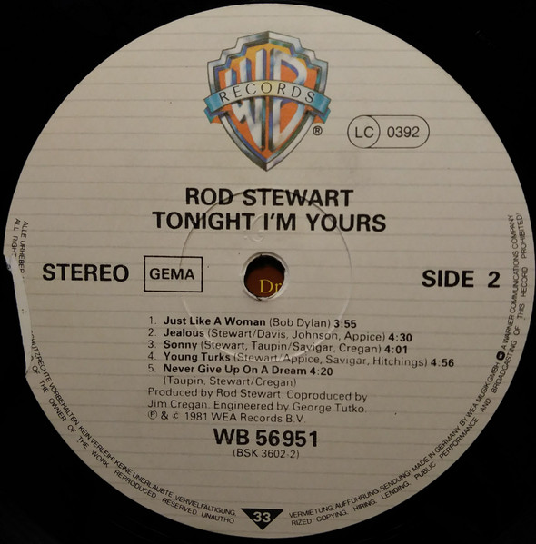 Cover zu Rod Stewart - Tonight I'm Yours | 1981 | Vinyl, LP, Album, Stereo | Rock, Pop | Europe