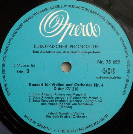 Cover zu Wolfgang Amadeus Mozart, Yehudi Menuhin Mit Dem Bath Festival Orchestra - Yehudin Menuhin Spielt Mozart | Vinyl, LP, Album, Stereo | Classical | Germany