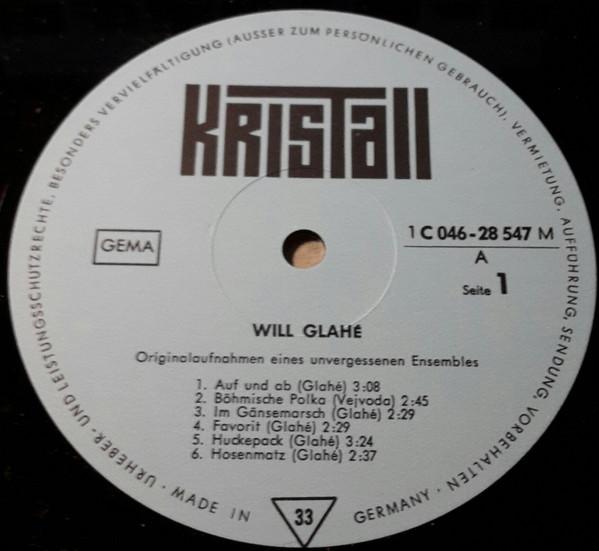 Cover zu Will Glahé - Originalaufnahmen Eines Unvergessenen Ensembles | Vinyl, LP, Mono, Compilation | Folk, World, & Country | Germany