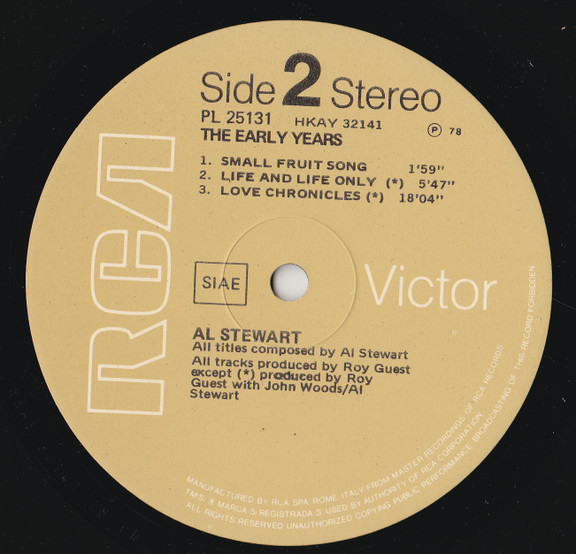 Cover zu Al Stewart - The Early Years | 1978 | Vinyl, LP, Stereo, Compilation | Rock, Folk, World, & Country | Italy