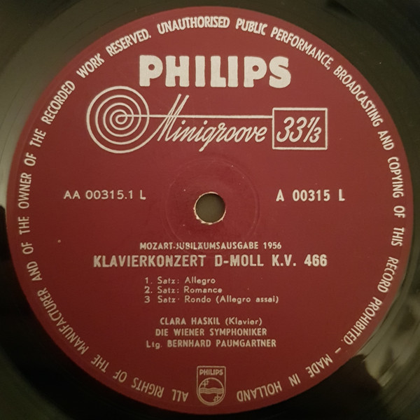 Cover zu Wolfgang Amadeus Mozart, Clara Haskil, Wiener Symphoniker Conducted By Bernhard Paumgartner And Paul Sacher - Concerto For Piano And Orchestra In D Minor K.466 / Concerto For Piano And Orche