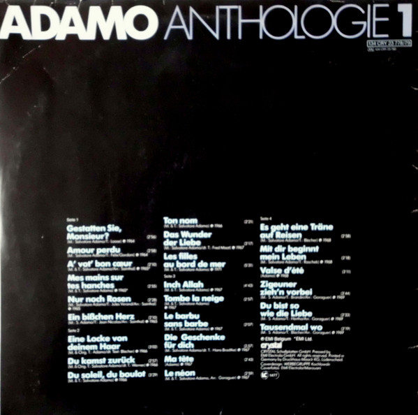 Cover zu Adamo - Adamo Anthologie 1 | Vinyl, LP, Stereo, Compilation | Latin, Pop | Germany