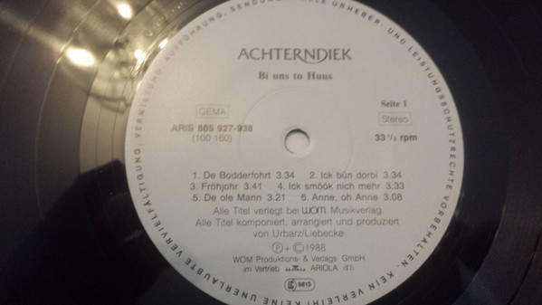 Cover zu Achterndiek - Bi uns to Huus | 1988 | Vinyl, LP, Stereo | Folk, World, & Country | Germany