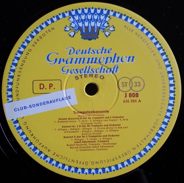 Cover zu Hamburger Barock-Ensemble, Adolf Scherbaum - Trompetenkonzerte | 1965 | Vinyl, LP, Stereo, Club Edition | Classical | Germany