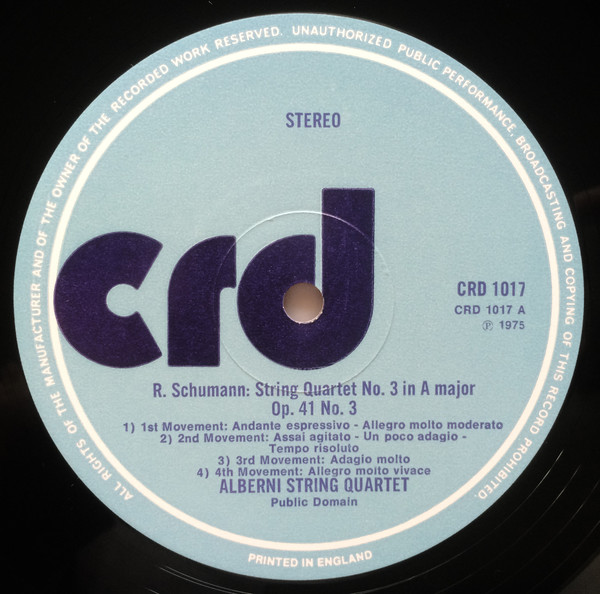 Cover zu The Alberni Quartet - Schumann - String Quartet No. 3 / Mendelssohn - String Quartet No. 2 | 1975 | Vinyl, LP, Stereo | Classical | UK