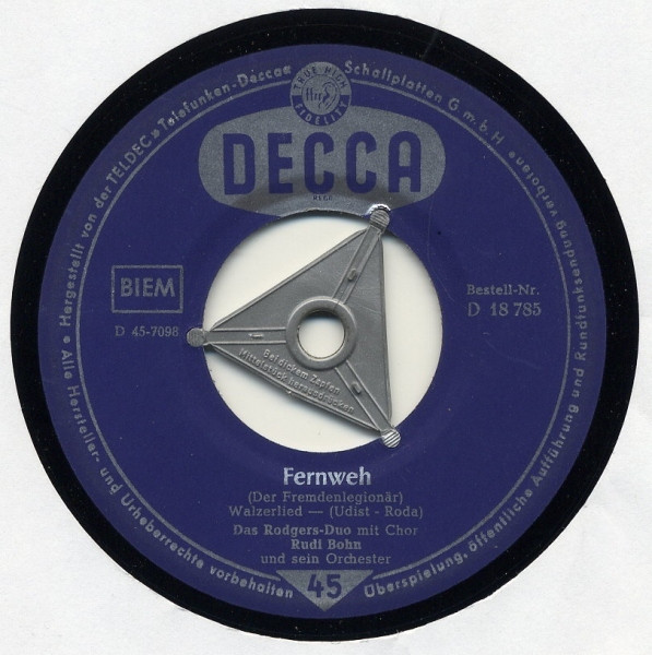 Bild Rodgers-Duo – Fernweh / Die Schwarze Rose Von Oran | 1958 | Vinyl, 45 RPM, 7″, Single | Pop | Germany Schallplatten Ankauf