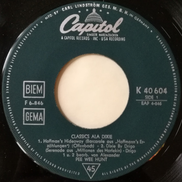 Cover zu Pee Wee Hunt - Classics Ala Dixie | Vinyl, 45 RPM, 7