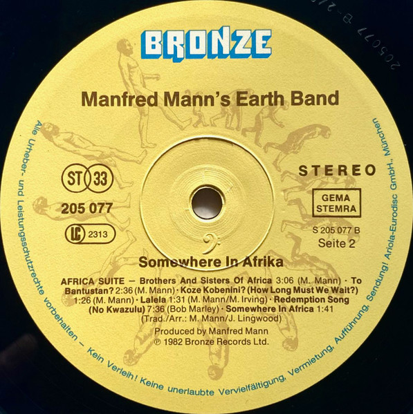 Cover zu Manfred Mann's Earth Band - Somewhere In Afrika | 1982 | Vinyl, LP, Album, Stereo | Electronic, Rock, Folk, World, & Country | Europe