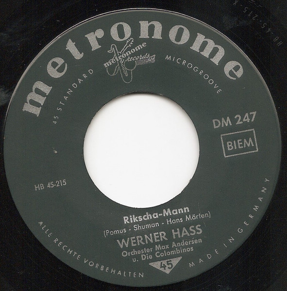 Cover zu Werner Hass - Whisky Spült Die Tränen Fort | 1961 | Vinyl, 45 RPM, 7