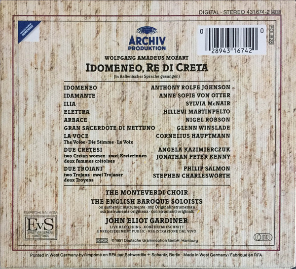 Cover zu Wolfgang Amadeus Mozart - John Eliot Gardiner - Idomeneo | CD, Album, Stereo, Box Set | Classical | Europe