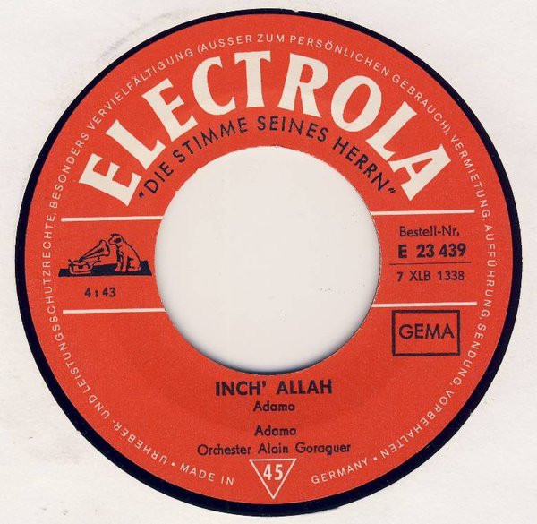 Cover zu Adamo - Inch' Allah | 1968 | Vinyl, 45 RPM, 7