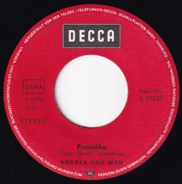 Cover zu Andrea Horn & Wyn Hoop - Komm Mit, Schönes Kind | 1969 | Vinyl, Stereo, 45 RPM, 7