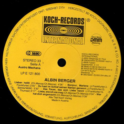 Cover zu Albin Berger - Lieben Heißt.... | 1987 | Vinyl, LP, Album | Pop | Austria