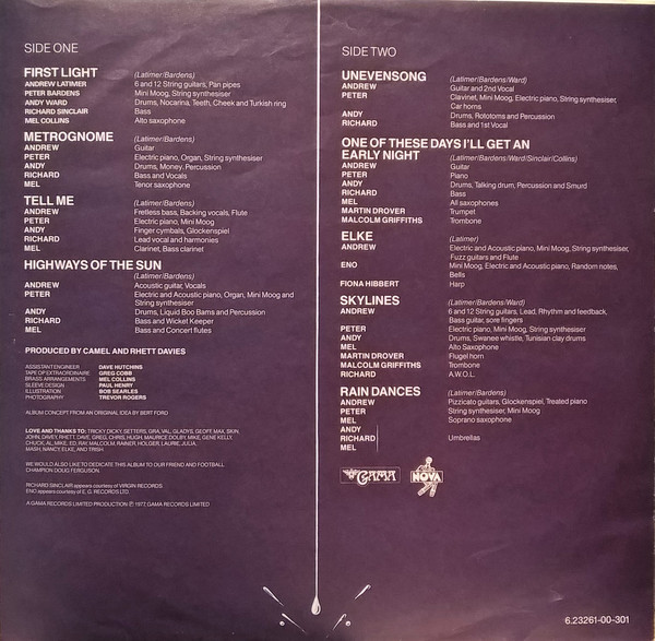 Cover zu Camel - Rain Dances | 1977 | Vinyl, LP, Album, Stereo | Rock | Germany
