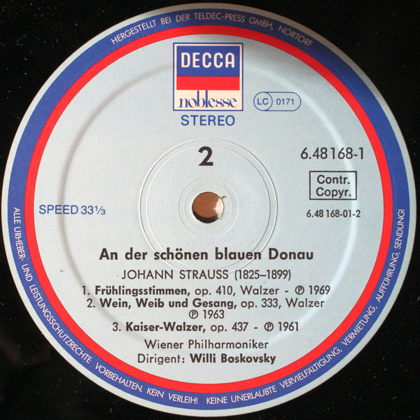 Cover zu Wiener Philharmoniker, Willi Boskovsky, Johann Strauss Jr. - An Der Schönen Blauen Donau (Die Schönsten Strauß-Walzer) | 1981 | Vinyl, LP, Compilation | Classical, Folk, World, & Country