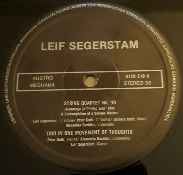 Bild Leif Segerstam – String Quartet No. 10 / Trio In One Movement Of Thoughts / String Quartet No. 12 | Vinyl, LP, Album | Classical | Austria Schallplatten Ankauf