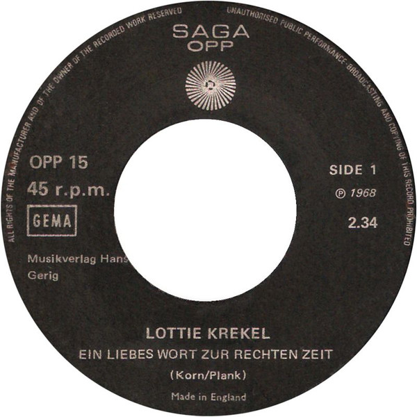 Cover zu Lotti Krekel - Ein Liebes Wort Zur Rechten Zeit | 1968 | Vinyl, 45 RPM, 7