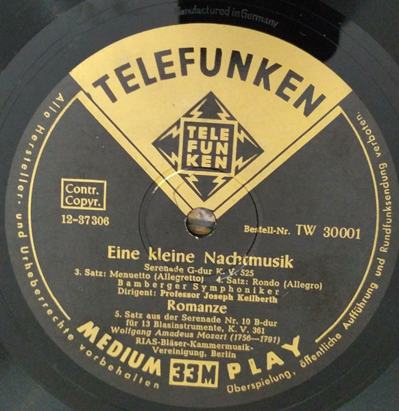Cover zu Wolfgang Amadeus Mozart, Joseph Keilberth, Bamberger Symphoniker, RIAS Bläser-Kammermusik-Vereinigung, Berlin - Eine Kleine Nachtmusik - Romanze | Vinyl, Album, Repress, 10