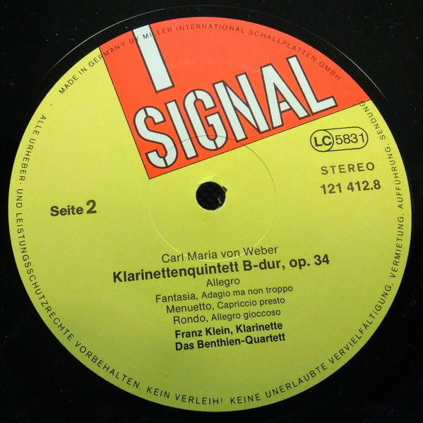 Cover zu Wolfgang Amadeus Mozart, Carl Maria von Weber - Klarinettenquintett A-Dur Klarinettenquintett B-Dur | 1983 | Vinyl, LP | Classical | Germany