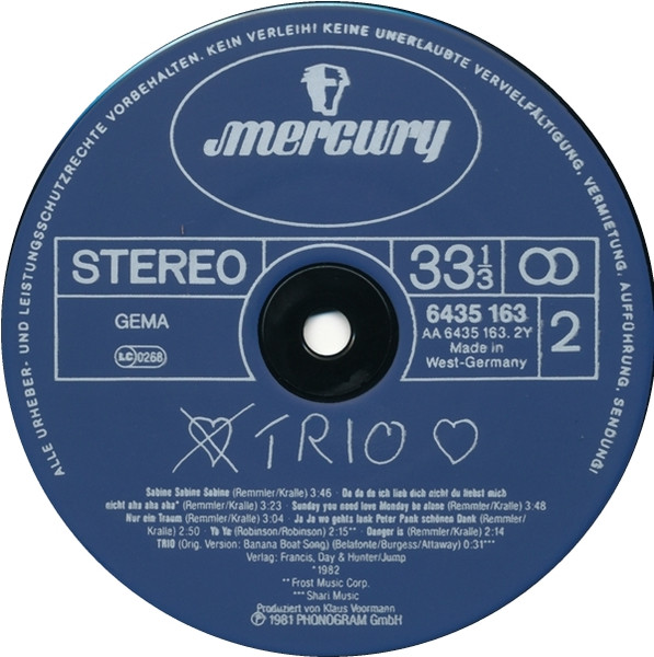 Cover zu Trio - Trio | 1982 | Vinyl, LP, Album, Stereo, Reissue | Electronic, Rock | Germany