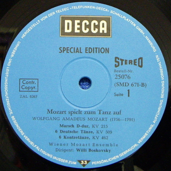 Cover zu Wolfgang Amadeus Mozart, Wiener Mozart Ensemble, Willi Boskovsky - Mozart Spielt Zum Tanz Auf | Vinyl, LP, Special Edition | Classical | Switzerland