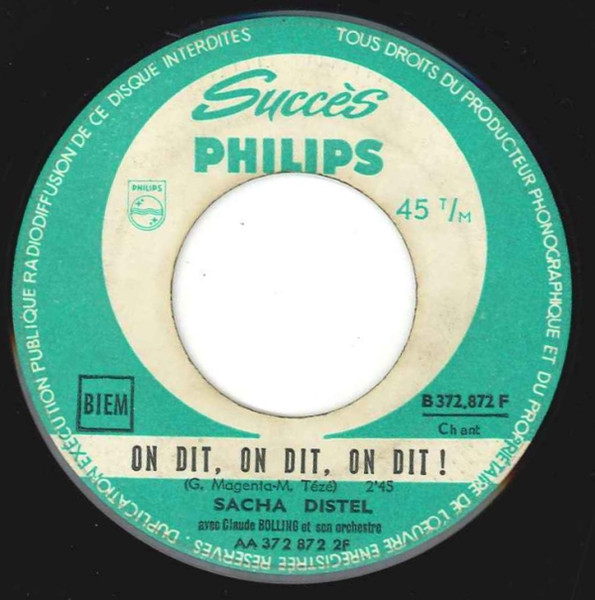 Bild Sacha Distel, Claude Bolling Et Son Orchestre – On Dit, On Dit, On Dit! / Oui, Devant Dieu “La Novia” | Vinyl, 45 RPM, 7″, Single, Repress | Folk, World, & Country | France Schallplatten Ankauf