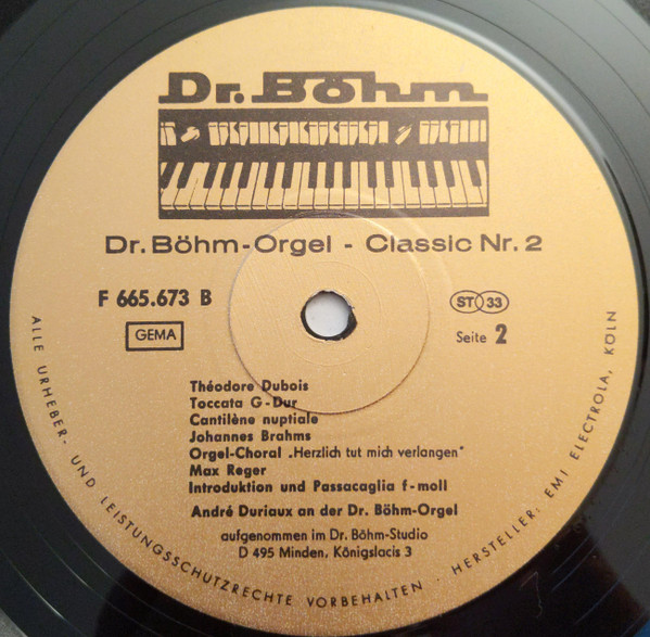 Cover zu André Duriaux - Dr. Böhm-Orgel-Classic Nr. 2 | Vinyl, LP, Stereo | Classical | Germany