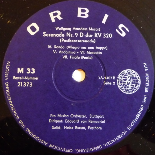 Cover zu Wolfgang Amadeus Mozart, Pro Musica Orchestra Stuttgart, Edouard Van Remoortel - Serenade Nr. 9 D-dur KV 320 - Posthornserenade | 1964 | Vinyl, LP, Mono | Classical | Germany