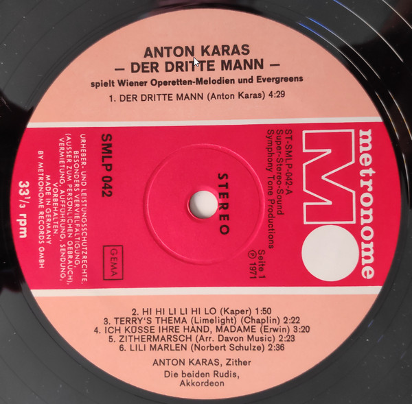 Cover zu Anton Karas - Der Dritte Mann - Spielt: Wiener Operetten-Melodien Und Evergreens | 1971 | Vinyl, LP, Album | Folk, World, & Country | Germany