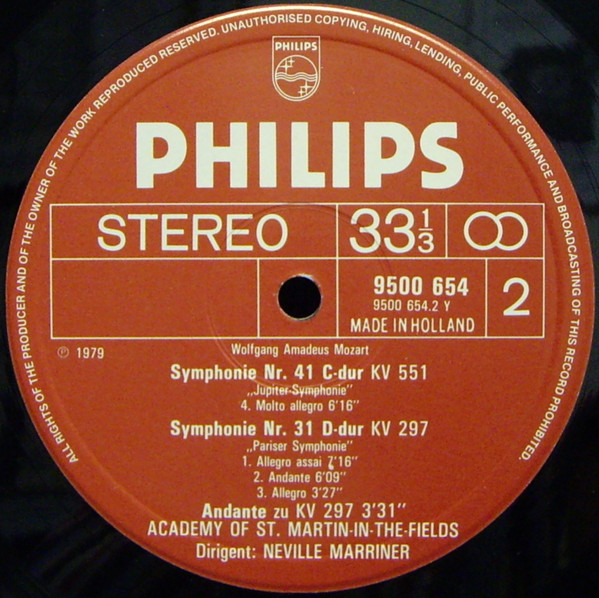 Cover zu Wolfgang Amadeus Mozart, The Academy Of St. Martin-in-the-Fields, Sir Neville Marriner - Symphonies 41 «Jupiter» & 31 «Paris» | 1979 | Vinyl, LP, Stereo | Classical | Netherlands