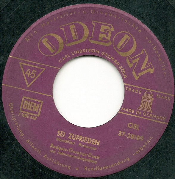 Bild Rodgers-Duo – Sei Zufrieden | 1957 | Vinyl, 45 RPM, 7″, Mono | Pop | Germany Schallplatten Ankauf